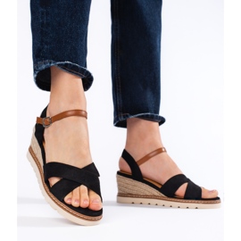 Schwarze Keilsandaletten für Damen 2