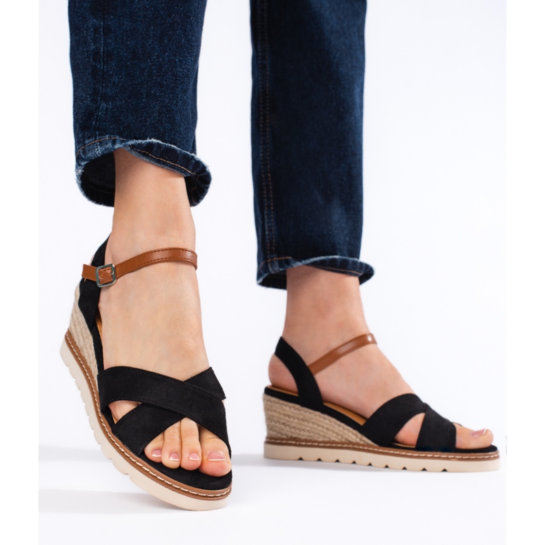 Schwarze Keilsandaletten für Damen 2