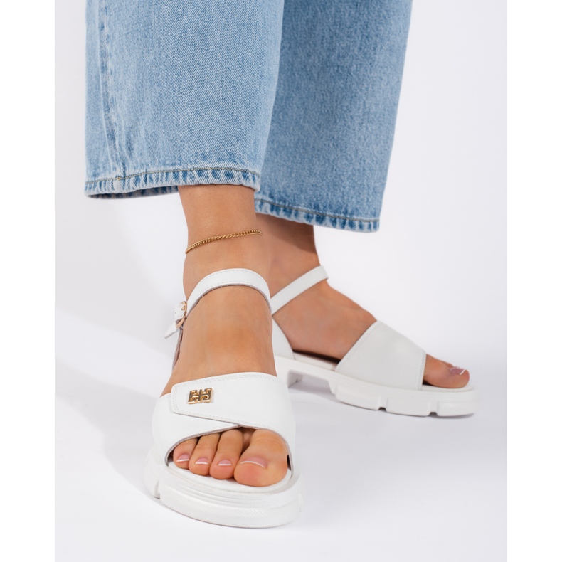 Goodin Bequeme Damensandalen aus weißem Leder 1