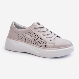 Durchbrochene Damen-Sneaker auf Plateausohle aus Leder in Grau von Peilaeno 2