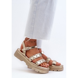 Verzierte Damensandalen aus Öko-Leder Gold Arcida golden 2