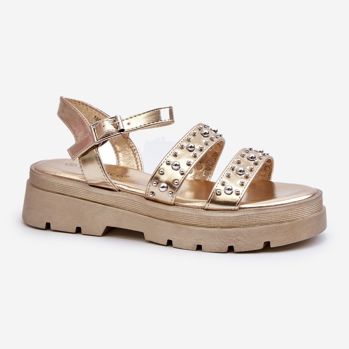 Verzierte Damensandalen aus Öko-Leder Gold Arcida golden 1