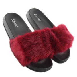 Flip-Flops mit Pelz dd69p Wein rot 1