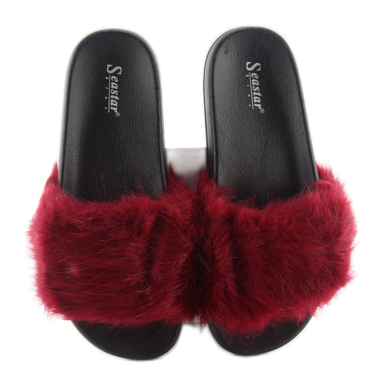 Flip-Flops mit Pelz dd69p Wein rot 2