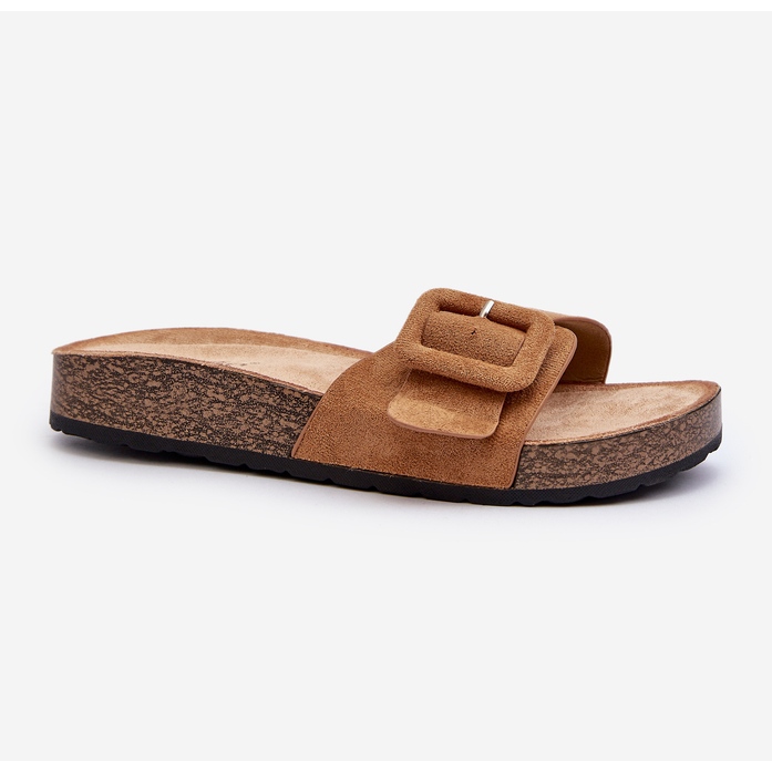 Kamelfarbene Laeltia-Flip-Flops aus Öko-Wildleder für Damen mit Schnalle braun 2