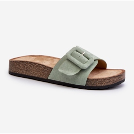 Damen-Flip-Flops aus Öko-Wildleder mit Schnalle, Mint Laeltia grün 2