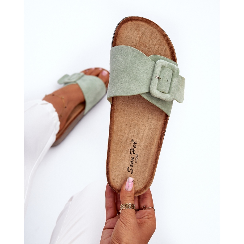 Damen-Flip-Flops aus Öko-Wildleder mit Schnalle, Mint Laeltia grün 1