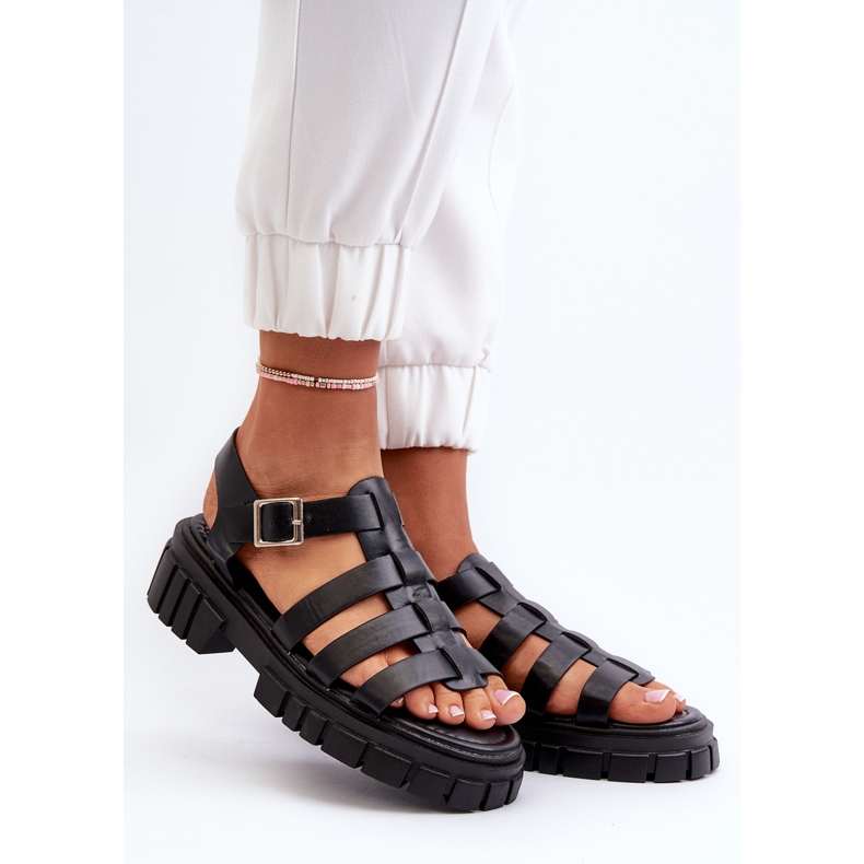 Römische Sandalen für Damen, Schwarz, Rosarose 2