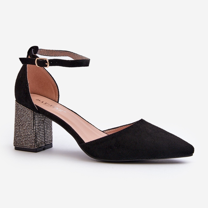 Pumps aus Öko-Wildleder mit verziertem Absatz, schwarze Anlitela 1