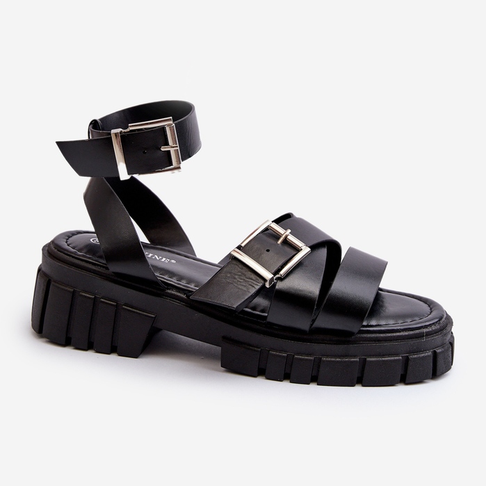 Damen-Sandalen mit Riemen, Öko-Leder, Schwarz, Eladira 1
