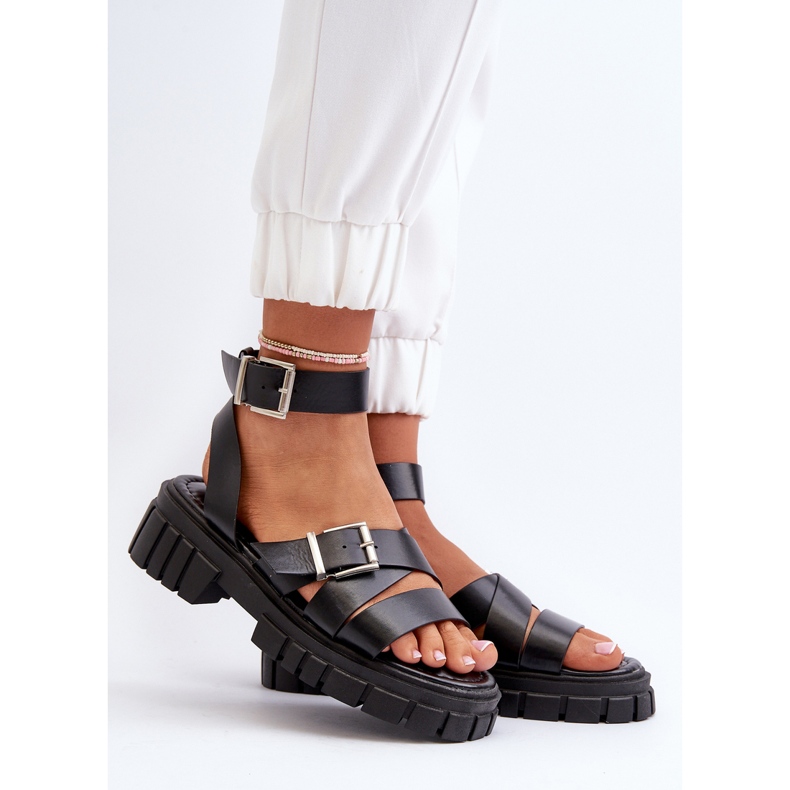 Damen-Sandalen mit Riemen, Öko-Leder, Schwarz, Eladira 2