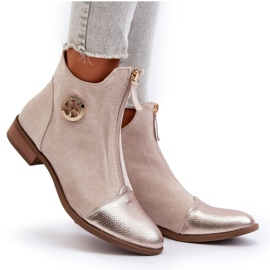 Jezzi Flache Damenstiefel mit Reißverschluss, Beige Loratie 4