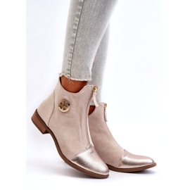 Jezzi Flache Damenstiefel mit Reißverschluss, Beige Loratie 1