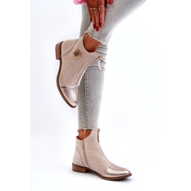 Jezzi Flache Damenstiefel mit Reißverschluss, Beige Loratie 2