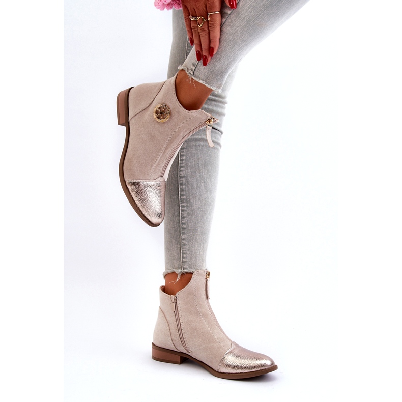 Jezzi Flache Damenstiefel mit Reißverschluss, Beige Loratie 2