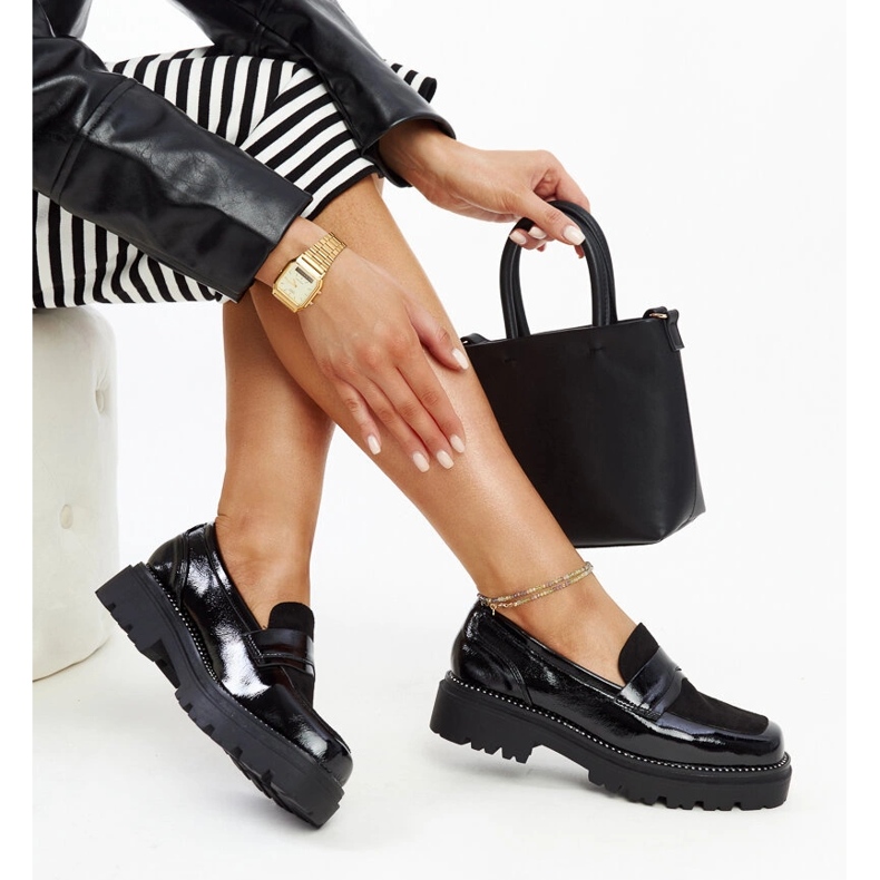 Lack-Mokassins mit quadratischer Zehenpartie schwarz 1