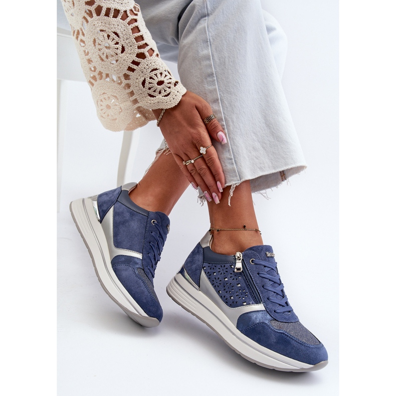 Damen-Plateau-Sneaker mit durchbrochenem Muster und Glitzer INBLU IN000372 Blau 1