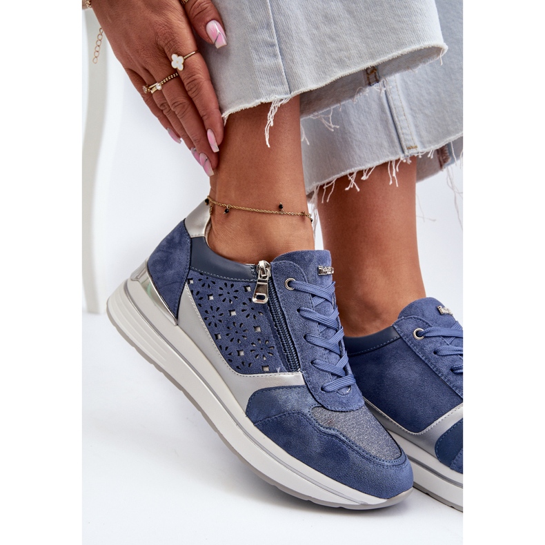 Damen-Plateau-Sneaker mit durchbrochenem Muster und Glitzer INBLU IN000372 Blau 2