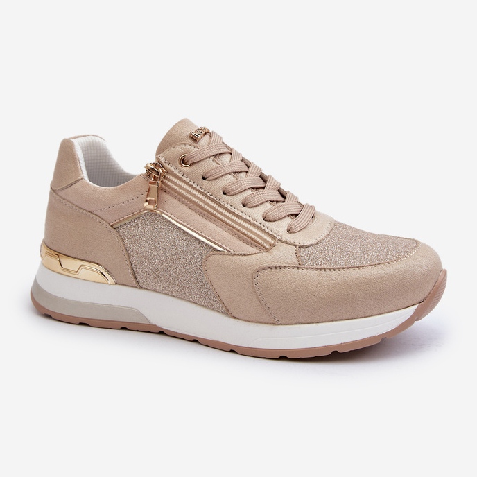 Damen-Sneaker mit Glitzer und Reißverschluss INBLU IN000365 Beige 1
