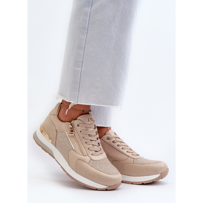 Damen-Sneaker mit Glitzer und Reißverschluss INBLU IN000365 Beige 2