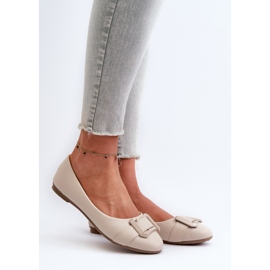 Hellbeige Ballerinas aus Öko-Leder mit Gürtel und Verzierung Cadwenla 2