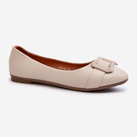 Hellbeige Ballerinas aus Öko-Leder mit Gürtel und Verzierung Cadwenla 1
