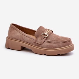 Damen-Loafer mit Goldverzierung, Öko-Wildleder, braune Lighas 1