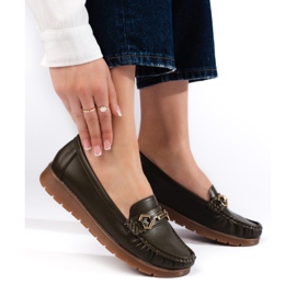 Bequeme dunkelgrüne Damenmokassins 1