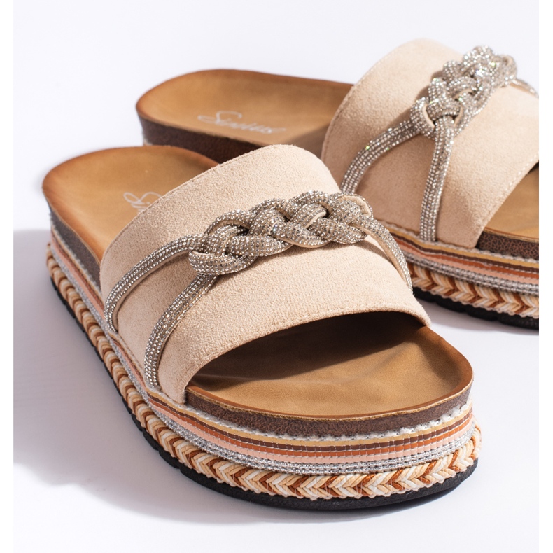 Beige Damen-Flip-Flops mit Verzierung 2