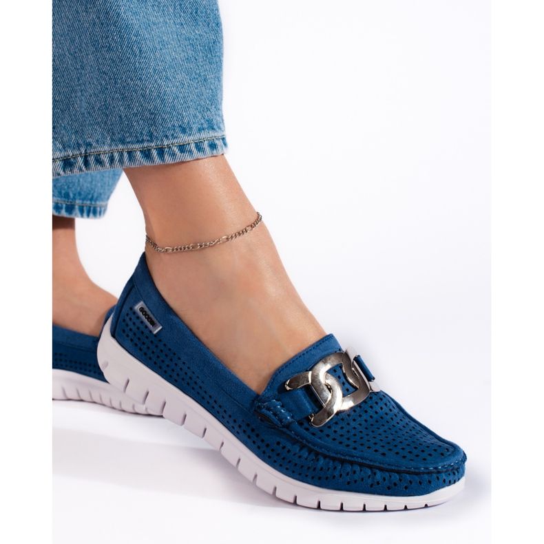 Goodin Blaue, durchbrochene Mokassins für Damen 2