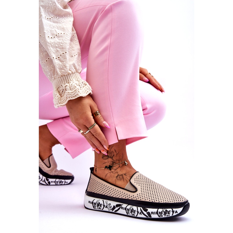 S.Barski Durchbrochene Ledersneaker für Damen Slip-On Beige Sorito 3