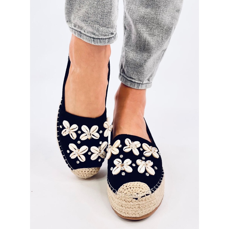 Elif Schwarze Espadrilles mit Muscheln 1