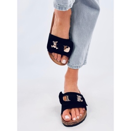 Loups Schwarze Korkhausschuhe mit Teddybär 1