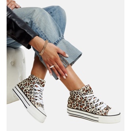 Ausgebeulte, hohe Sneakers mit Leopardenmuster und dicker Sohle braun 4