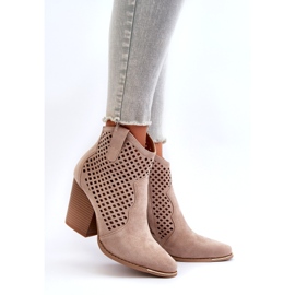 Durchbrochene Damen-Stiefeletten aus Öko-Wildleder mit hohem Absatz, Beige Stardara 3