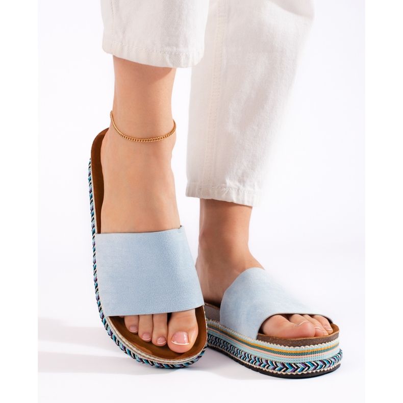 Blaue Plateau-Flip-Flops für Damen 2