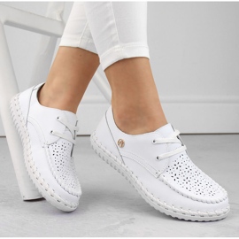 Damenschuhe aus Leder, Schnürmokassins, weiß Artiker 54C-1520 1