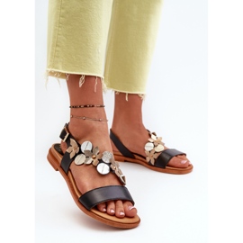 Damen-Ledersandalen mit Blumen verziert Laura Messi 2762 Schwarz 2