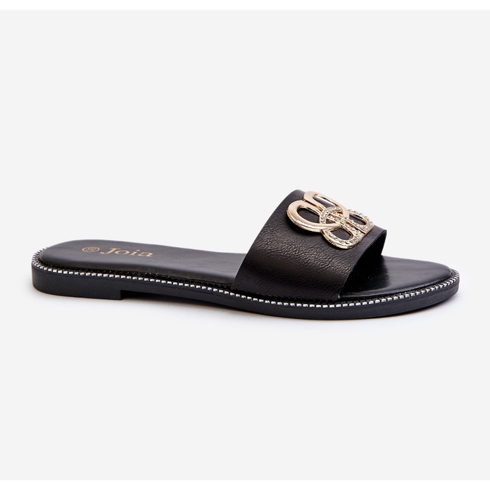 Damen-Flip-Flops mit Öko-Lederverzierung auf flachem Absatz, schwarze Sadria 1