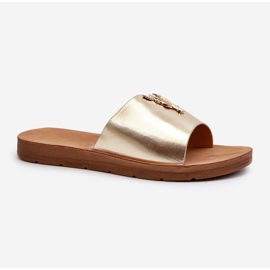 Damen-Flip-Flops mit flacher Sohle und Verzierung aus Öko-Leder, Gold Makia golden 1
