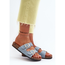 Damen-Jeans-Flip-Flops auf Kork-Plateau mit Riemen, blaue Doretta 2