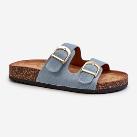 Damen-Jeans-Flip-Flops auf Kork-Plateau mit Riemen, blaue Doretta 1