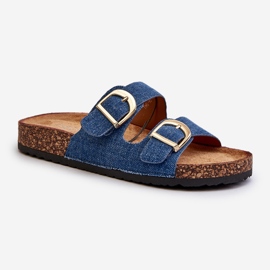 Damen-Jeans-Flip-Flops auf Kork-Plateau mit Riemen, dunkelblaue Doretta 1