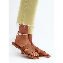 Flache Damen-Flip-Flops mit Ausschnitten, Braun, Fiviama 2