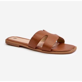 Flache Damen-Flip-Flops mit Ausschnitten, Braun, Fiviama 1