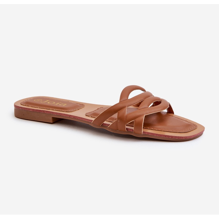 Damen-Flip-Flops aus Öko-Leder mit flachem Absatz, Braun, Moldela 1