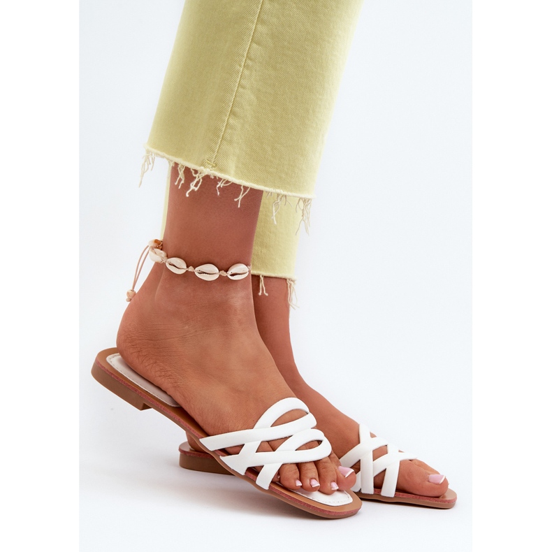 Damen-Flip-Flops aus Öko-Leder mit flachem Absatz, Weiß, Moldela 2