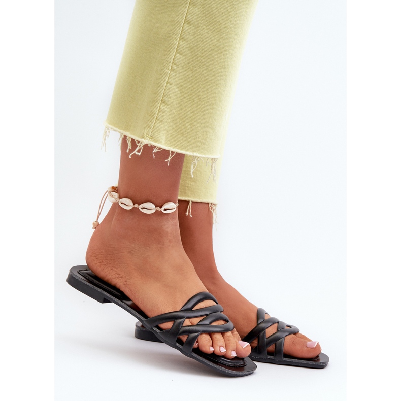 Damen-Flip-Flops aus Öko-Leder mit flachem Absatz, Schwarz, Moldela 2