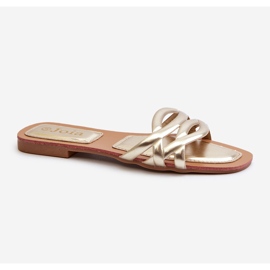 Damen-Flip-Flops aus Öko-Leder mit flachem Absatz, Gold Moldela golden 1