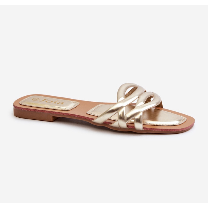Damen-Flip-Flops aus Öko-Leder mit flachem Absatz, Gold Moldela golden 1